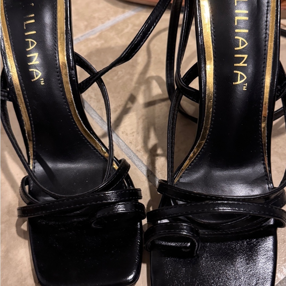 Liliana Black and Gold Strappy Heels